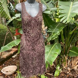 Sue Wong beaded soutache  lace cocktail or wedding guest dress